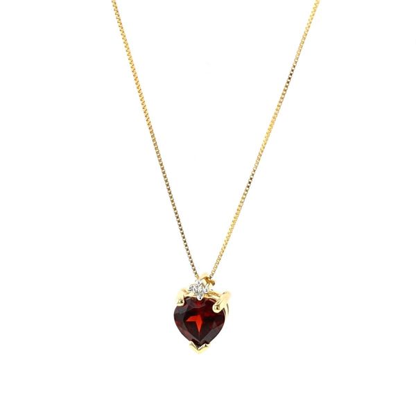 10KT Yellow Gold Garnet and 0.015ctw Diamond Necklace Harmony Jewellers Grimsby, ON