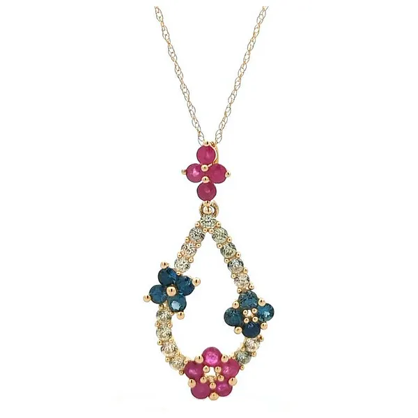 14KT Yellow Gold Sapphire, Ruby and White Sapphire Necklace Harmony Jewellers Grimsby, ON