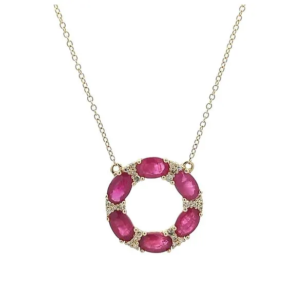 14KT Yellow Gold Ruby and 0.09ctw Diamond Necklace Harmony Jewellers Grimsby, ON
