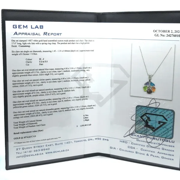 14KT White Gold Natural Blue Topaz, Citrine, Amethyst, Peridot, Almandite Garnet and 0.06ctw Diamond 17