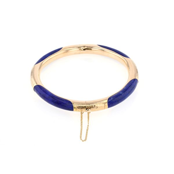 14KT Yellow Gold Lapis Lazuli Estate Hinged Bangle Image 2 Harmony Jewellers Grimsby, ON