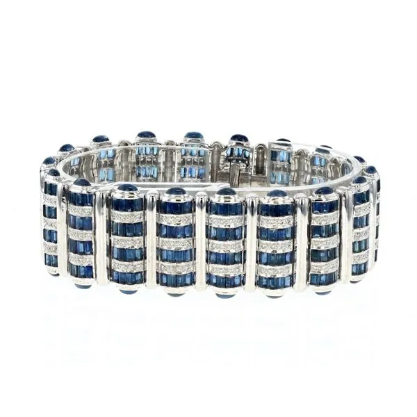 18KT White Gold Natural Blue Sapphire and 1.27ctw Diamond Estate 7.5