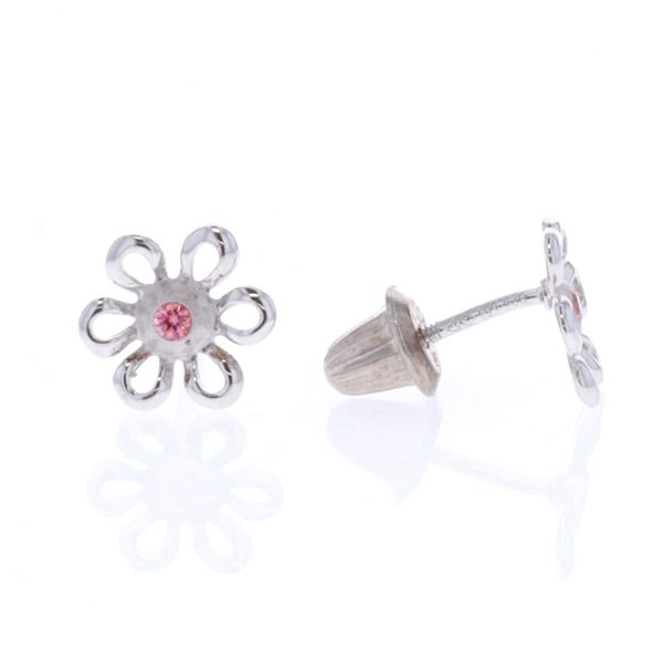 Sterling Silver Pink CZ Flower Stud Earrings Harmony Jewellers Grimsby, ON