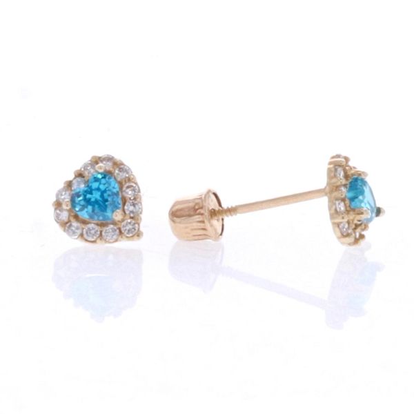14KT Yellow Gold Blue Heart Stud Earrings Harmony Jewellers Grimsby, ON