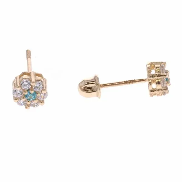 14KT Yellow Gold Blue Flower Stud Earrings Harmony Jewellers Grimsby, ON