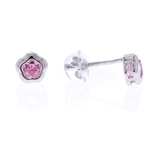 Sterling Silver Pink Flower Stone Stud Earrings Harmony Jewellers Grimsby, ON