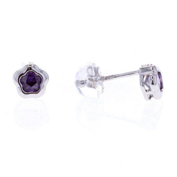Sterling Silver Purple Flower Stone Stud Earrings Harmony Jewellers Grimsby, ON