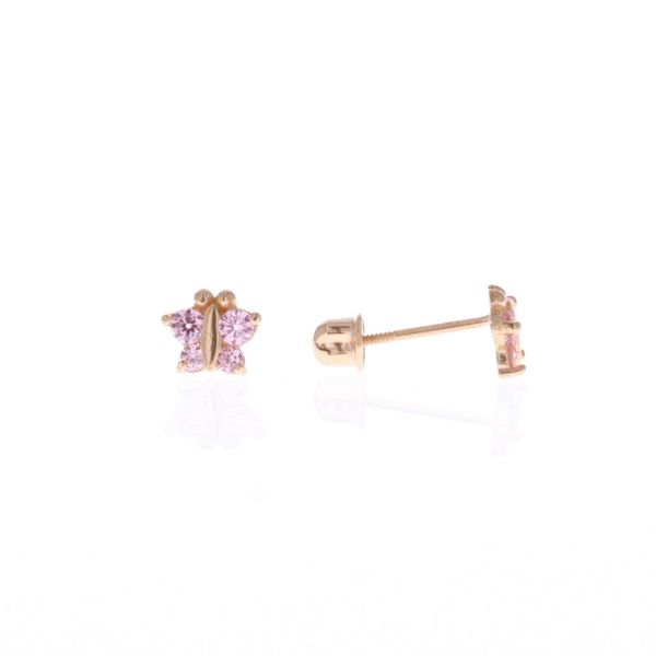 14KT Yellow Gold Pink Butterfly Earrings Harmony Jewellers Grimsby, ON