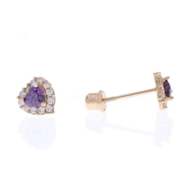 14KT Yellow Gold Purple Heart Stud Earrings Harmony Jewellers Grimsby, ON