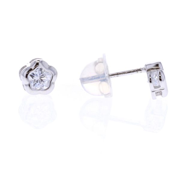 Sterling Silver White Stone Flower Stud Earrings Harmony Jewellers Grimsby, ON