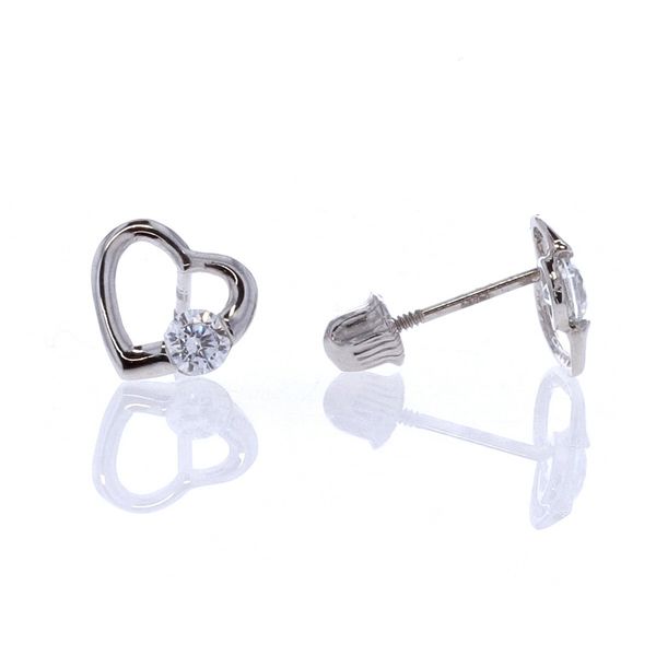 14KT White Gold CZ Heart Screwback Earrings Harmony Jewellers Grimsby, ON