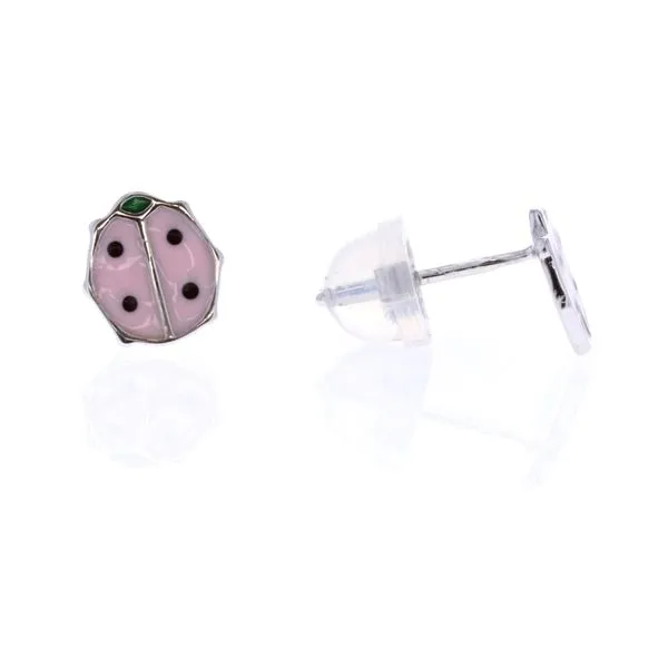 Sterling Silver Enamel Pink Ladybug Stud Earrings Harmony Jewellers Grimsby, ON