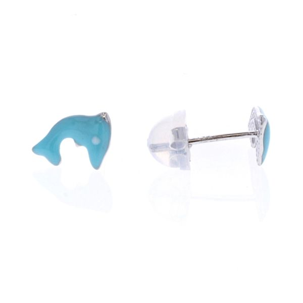 Sterling Silver Enamel Aqua Dolphin Stud Earrings Harmony Jewellers Grimsby, ON