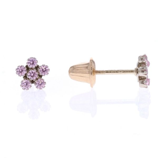 14KT Yellow Gold Pink CZ Flower Stud Earrings Harmony Jewellers Grimsby, ON