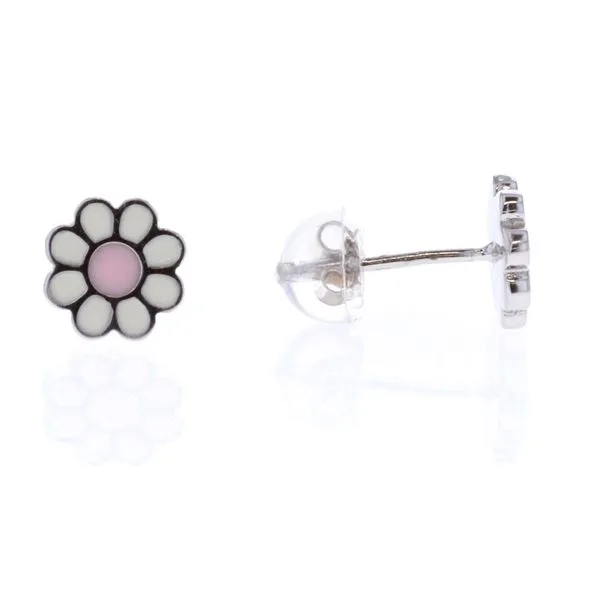 Sterling Silver Enamel Pink Daisy Stud Earrings Harmony Jewellers Grimsby, ON