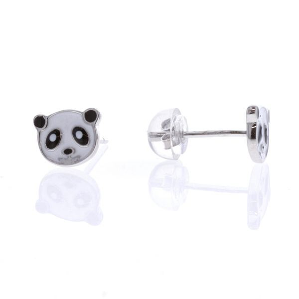Sterling Silver Enamel Panda Head Stud Earrings Harmony Jewellers Grimsby, ON