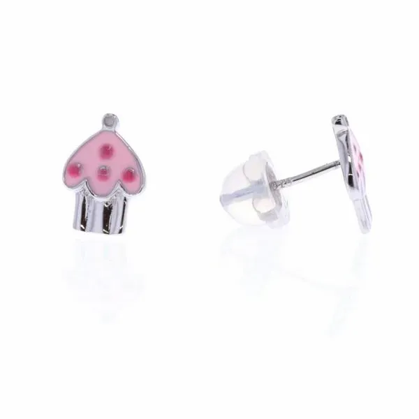 Sterling Silver Enamel Pink Cupcake Stud Earrings Harmony Jewellers Grimsby, ON