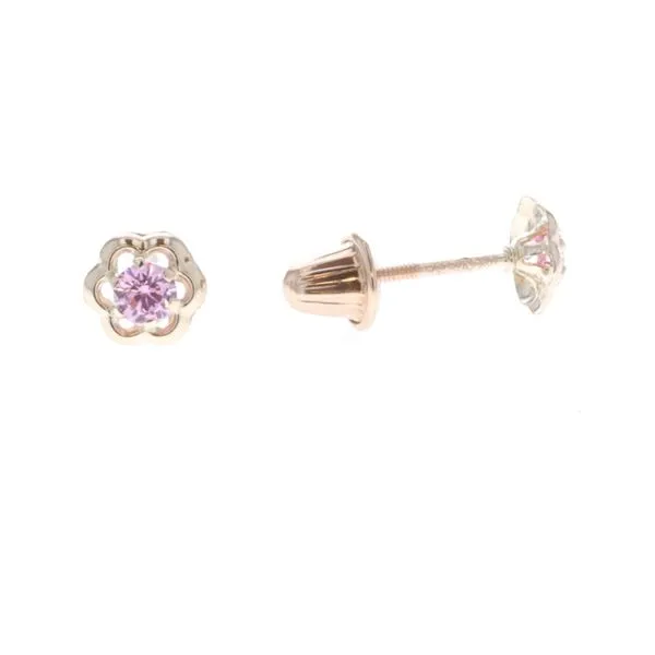 14KT Yellow Gold Pink CZ Flower Stud Earrings Harmony Jewellers Grimsby, ON