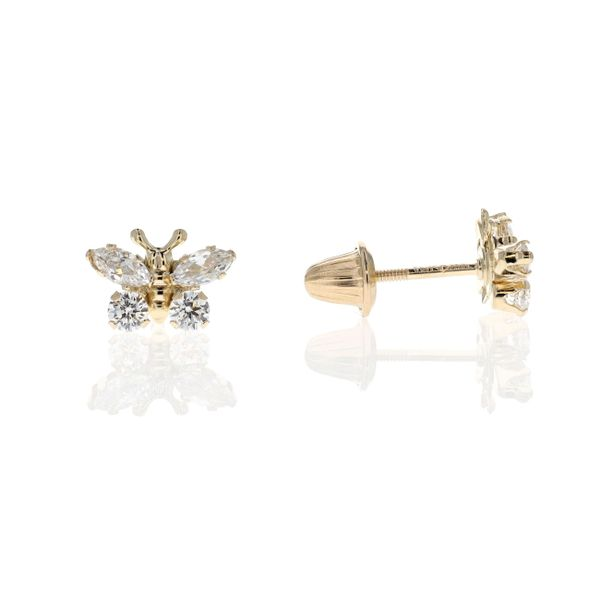 14KT Yellow Gold White CZ Butterfly Stud Earrings Harmony Jewellers Grimsby, ON