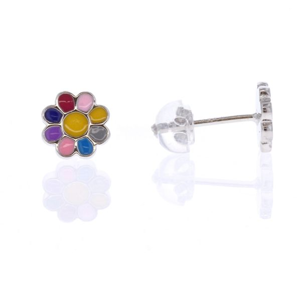 Sterling Silver Multi-Colour Flower Stud Earrings Harmony Jewellers Grimsby, ON