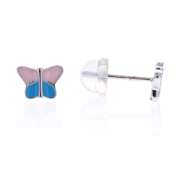 Sterling Silver Enamel Pink and Blue Butterfly Stud Earrings Harmony Jewellers Grimsby, ON