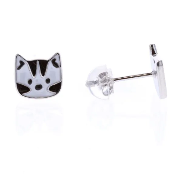 Sterling Silver Enamel Cat Stud Earrings Harmony Jewellers Grimsby, ON