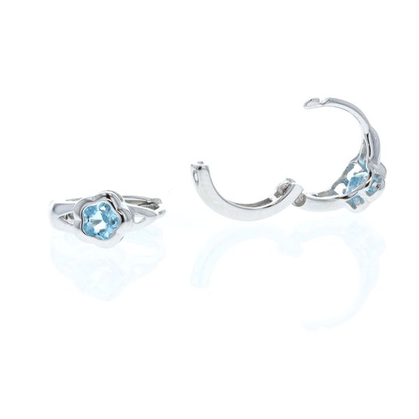 Sterling Silver Flower Blue Stone Huggie Earrings Harmony Jewellers Grimsby, ON