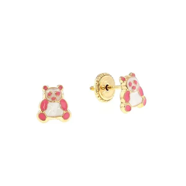 10KT Yellow Gold Pink and White Panda Stud Earrings Harmony Jewellers Grimsby, ON