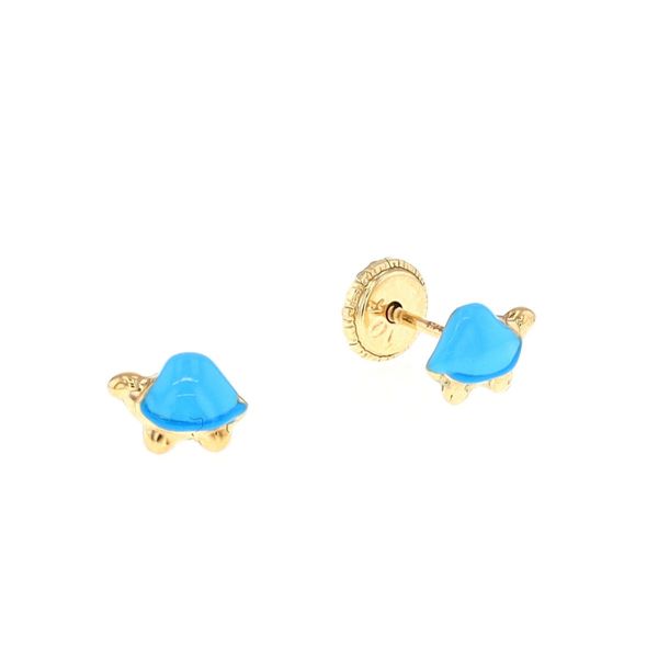10KT Yellow Gold Blue Enamel Turtle Stud Earrings Harmony Jewellers Grimsby, ON