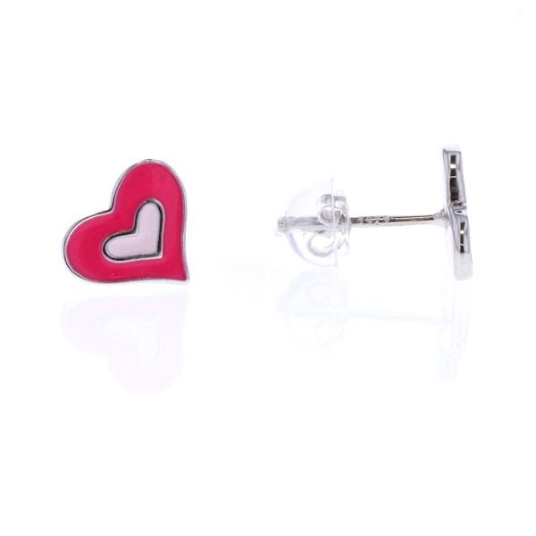 Sterling Silver Enamel Pink Heart Stud Earrings Harmony Jewellers Grimsby, ON
