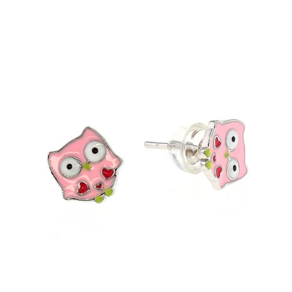 Sterling Silver Pink Enamel Owl Earrings Harmony Jewellers Grimsby, ON