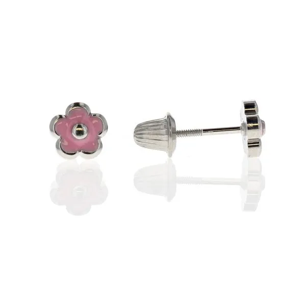Sterling Silver Pink Enamel Flower Stud Earrings Harmony Jewellers Grimsby, ON