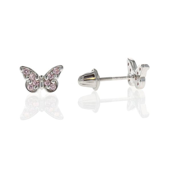 Sterling Silver Pink CZ Butterfly Stud Earrings Harmony Jewellers Grimsby, ON