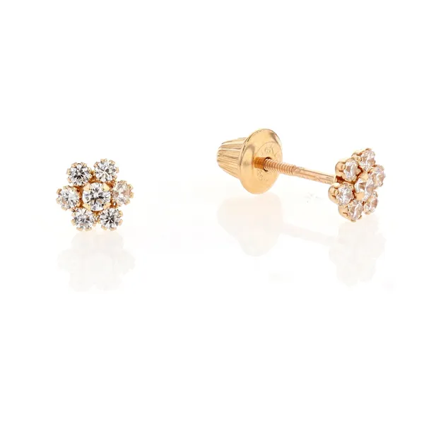 14KT Yellow Gold CZ Flower Stud Earrings Harmony Jewellers Grimsby, ON
