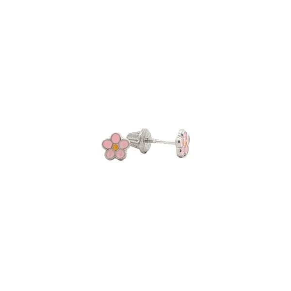 Sterling Silver Pink and Yellow Enamel Flower Stud Earrings Harmony Jewellers Grimsby, ON