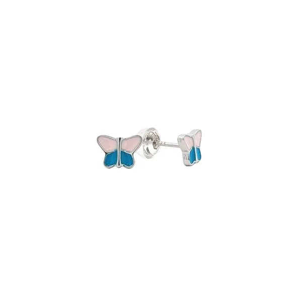 Sterling Silver Enamel Pink Blue Butterfly Stud Earrings Harmony Jewellers Grimsby, ON