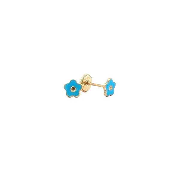 10K Yellow Gold Blue Enamel 5mm Flower Stud Earrings Harmony Jewellers Grimsby, ON