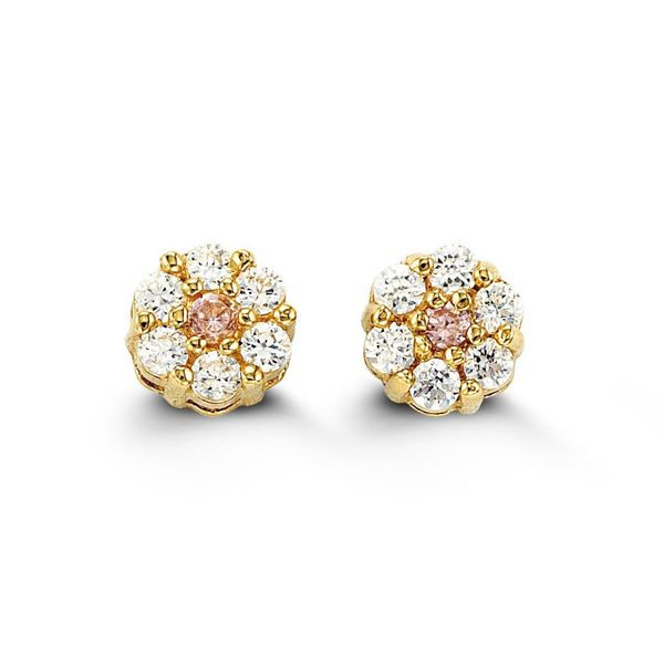 14K Yellow Gold Pink and White CZ Stud Earrings Harmony Jewellers Grimsby, ON