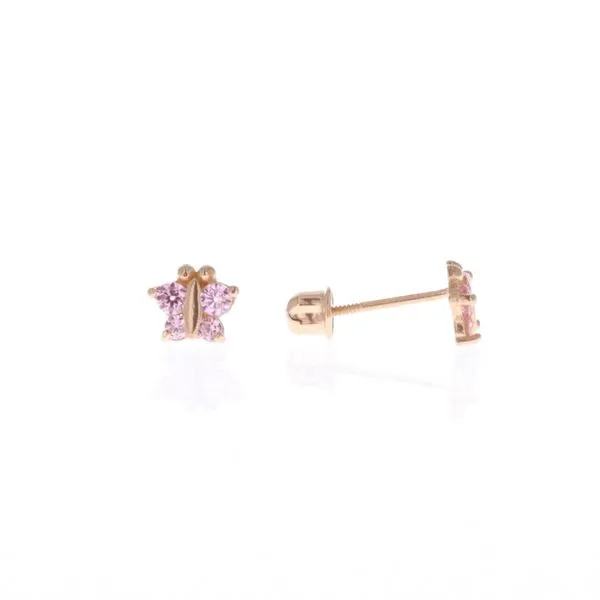 14KT Yellow Gold Pink Butterfly Stud Earrings Harmony Jewellers Grimsby, ON