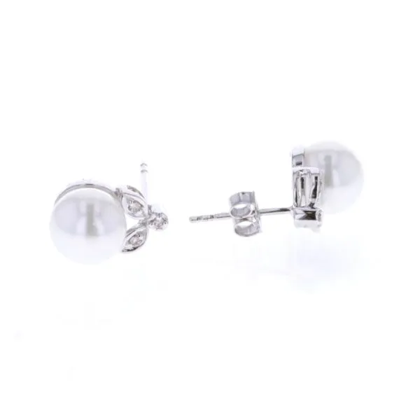 14KT White Gold Button Pearl Diamond Stud Earrings Harmony Jewellers Grimsby, ON