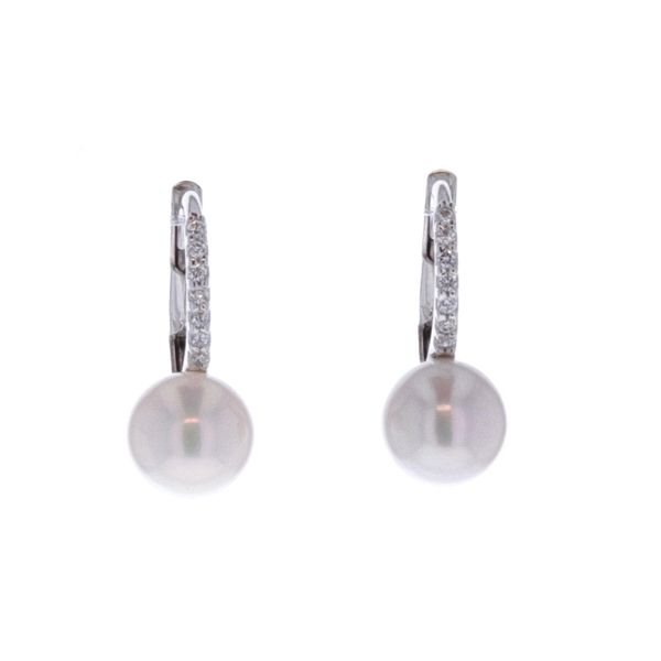 18KT White Gold Pearl and CZ Drop Earrings Harmony Jewellers Grimsby, ON
