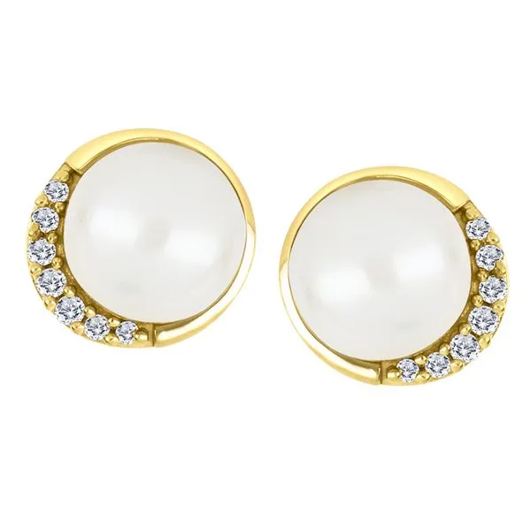 10KT Yellow Gold Pearl and 0.06ctw Diamond Stud Earrings Harmony Jewellers Grimsby, ON