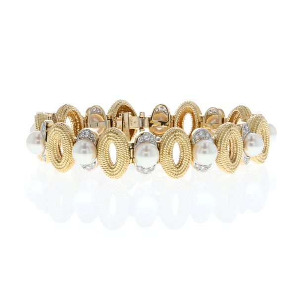 14KT Yellow with Rhodium Plating Gold Akoya Pearl and 1.10ctw Diamond 7