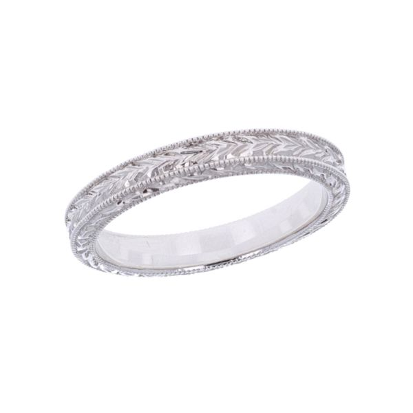 14KT White Gold Ladies Engraved Wedding Band Harmony Jewellers Grimsby, ON