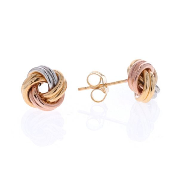 10KT Yellow, White and Rose Gold Knot Stud Earrings Harmony Jewellers Grimsby, ON