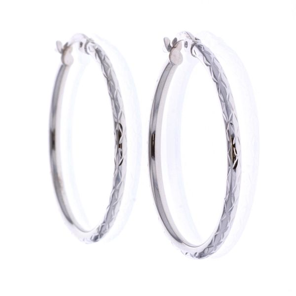 10KT White Gold Diamond Cut Hoop Earrings Harmony Jewellers Grimsby, ON