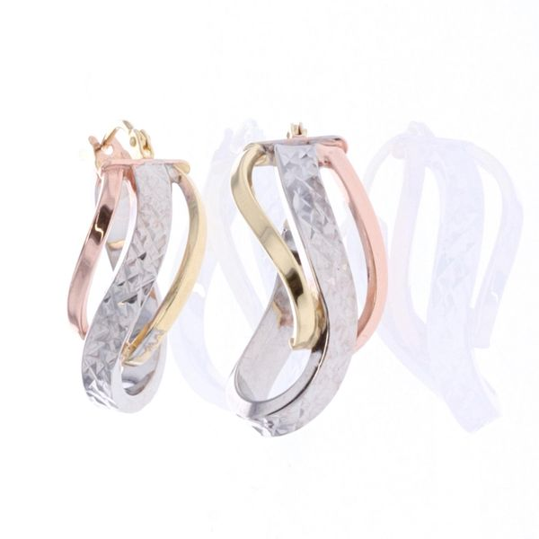 10KT Yellow, Rose and White Gold Twisted Hoop Earrings Harmony Jewellers Grimsby, ON