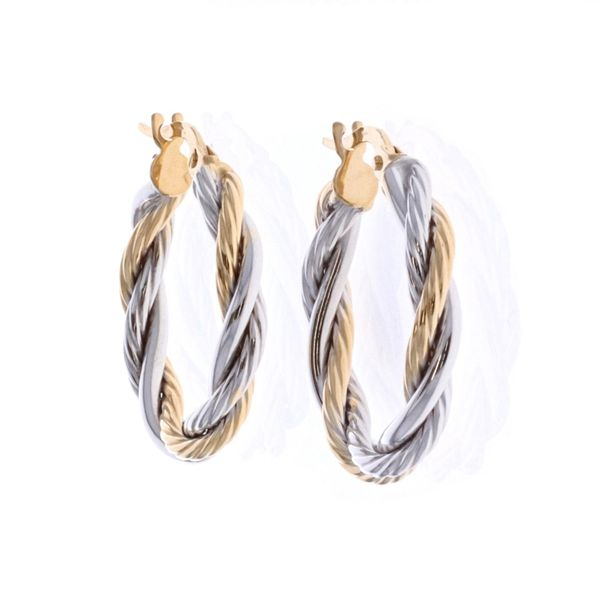 10KT Yellow and White Gold Twisted Hoop Earrings Harmony Jewellers Grimsby, ON