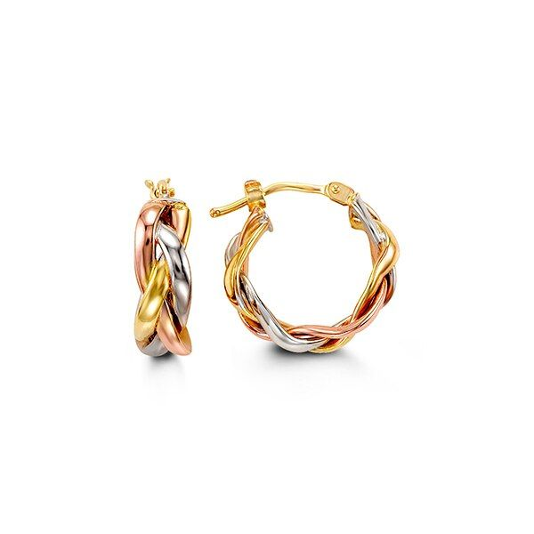 10KT Yellow, White and Rose Gold Braided Hoop Earrings Harmony Jewellers Grimsby, ON
