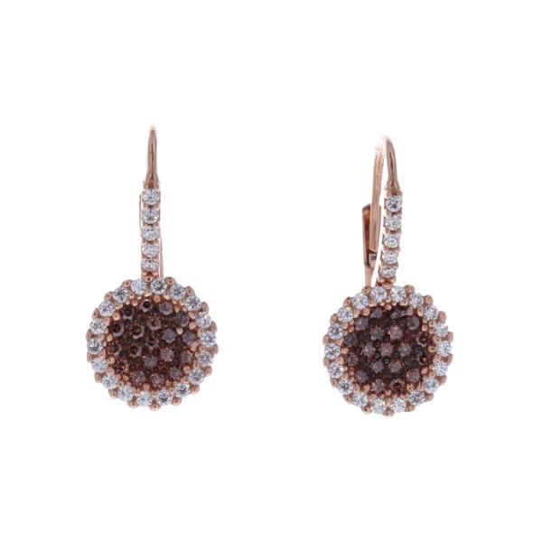 18KT Rose Gold Brown and White CZ Drop Earrings Harmony Jewellers Grimsby, ON